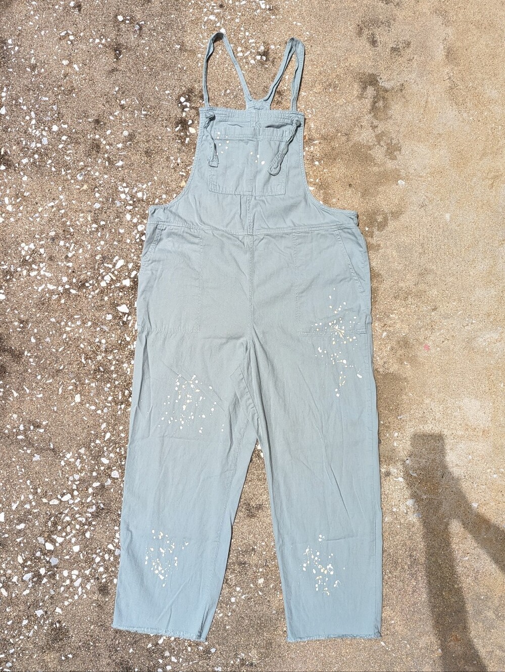 aerie Light Green Overalls with Paint Splatters